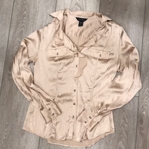 WHBM Beige Silk Stretch Blouse Size 6